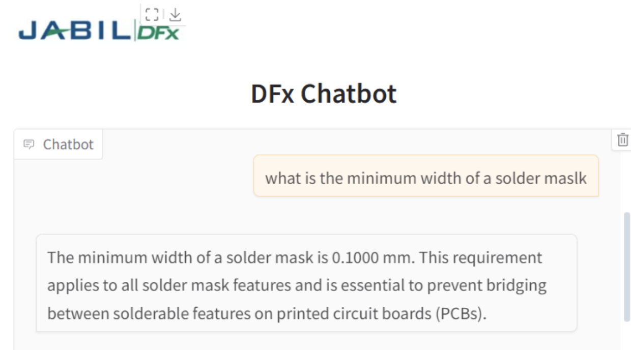 DfX Chatbot screenshot